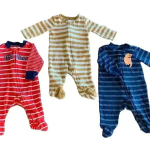 3 MONTHS ~ Carter's Baby Fleece Footed Sleeper Pajamas PJs LOT Of 3